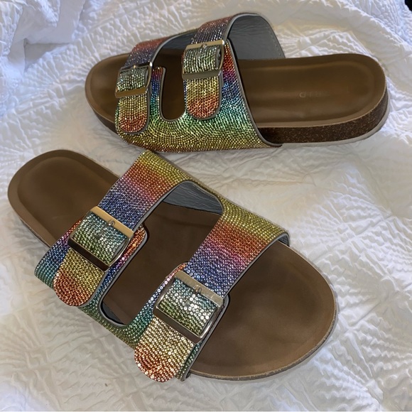 Rainbow Sparkle Double Buckle Slide Sandals Torrid Size 10.5 WW - Picture 8 of 11